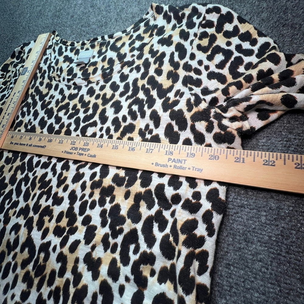 Chicos Leopard Print 3/4 Sleeve Top Ruffle Hem Size 2 L Animal Print 570334495 - Picture 3 of 12